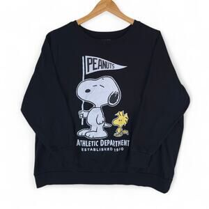 Peanuts Snoopy Woodstock Sweatshirt Womens 2 Black Crewneck Pullover Long Sleeve